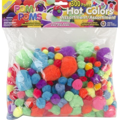 Pepperell Pom Poms, Assorted Hot Colors, 300-Pack   551178812